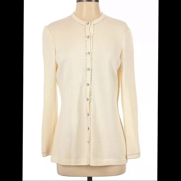 St. John Evening Marie Gray Cream Crystal Embellished Cardigan 4 - Picture 1 of 6